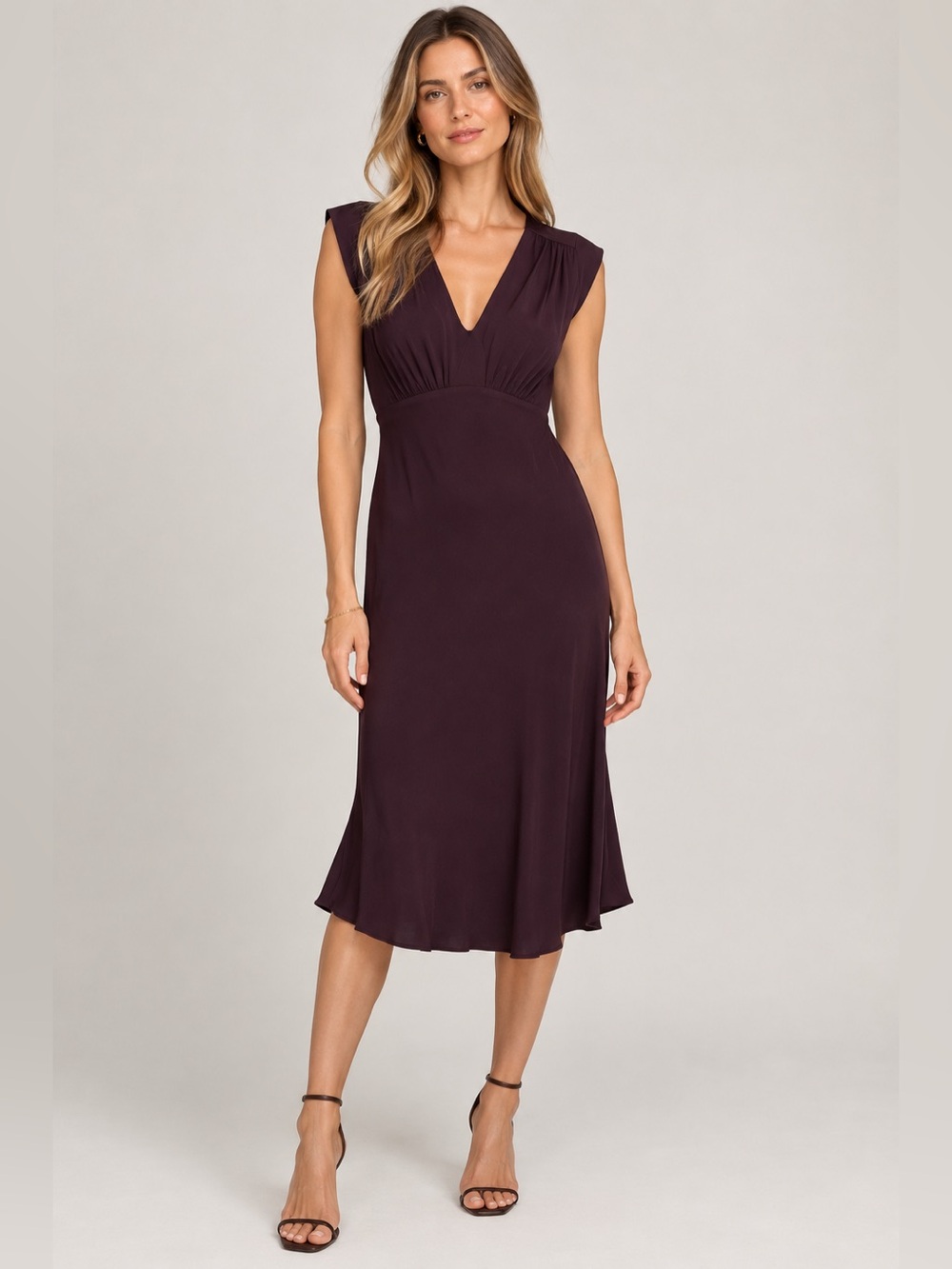 L'AGENCE NWT Burgundy V-Neck Empire Midi Dress 6